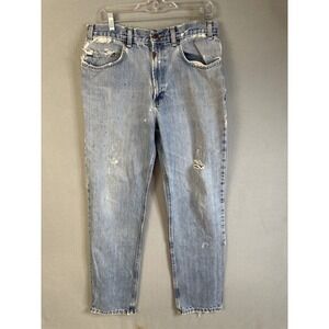 Mens Light Wash Distressed Denim Jeans Size 34x34 Relaxed Fit Workwear Casual